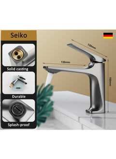 Buy Stainless Steel Faucet Suitable for Kitchen Bathroom Hot and Cold Water Wash Basin Household Single Hole Basin with 60cm Hose Grey in Saudi Arabia