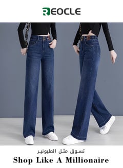 Buy Narrow Jeans Wide Leg Straight Jeans for Women Spring and Autumn New Casual High Waist Loose Slimming Straight Pants in UAE