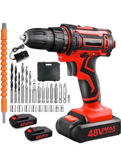 Buy 48V Cordless Drill Set Electric Drill with 2 Batteries and Charger Electric Screwdriver Power Drill Drivers with 2 Speed 25 +1 Torque Setting Built-in LED Light Storage Case Included(red) in Saudi Arabia