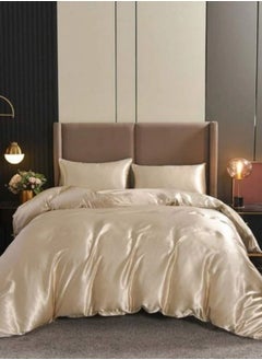 Buy Silky Satin, King Size  6-Piece Bedding Set Plain Beige Color in UAE