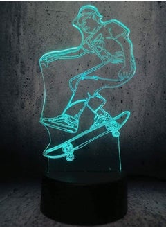 Buy 3D Illusion Lamp LED Skateboarder Multicolor Night Light Cartoon Table Cool Kids Desk Modern Bedroom Kids Birthday Gift in UAE