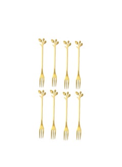 Buy 8 piece stainless steel leaf fork set gold in Saudi Arabia