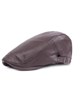 اشتري Leather Beret Winter Leather Warm Leather Hat Brown في الامارات