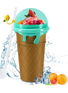 Buy Slushie Maker Cup Magic Quick Frozen Smoothies Cup Portable Silica Freeze Mug Ice Cream Maker with Dome Lids Spoon (500ml Brown) in UAE