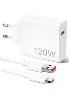 Buy 120W Max Fast Charger with 6A Type-C Cable | Compatible with Mi Pad 5, 12 Pro, 12X, 11T Pro, Redmi 10, Note 11 Pro 5G in UAE