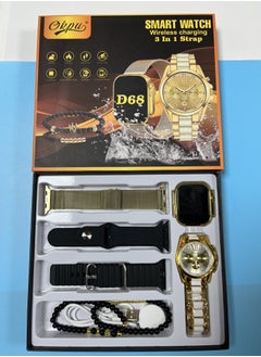 اشتري 2024 The New Tuhao-Gold 3-In-1 Smartwatch Set Comes With A Gold Quartz Watch And Fashion Bracelet, Plus Four 49mm Replacement Straps That Support 50 Sports Functions Such As Bluetooth Calling, Heart R في السعودية