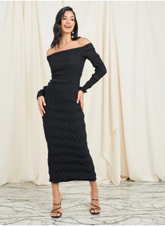 Buy Shirred Texture Off Shoulder Bodycon Maxi Dress in Saudi Arabia