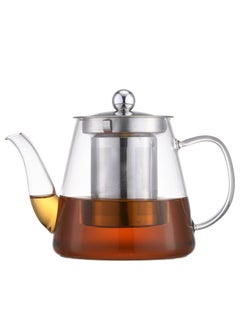 Buy Borosilicate Glass Tea Pot With Stainless Steel Lid & Infuser Clear 450ML in Saudi Arabia