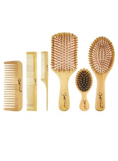 Buy Natural Bamboo Comb Set Wooden Massage Hair Brush with Wide Tooth Comb and Grooming Comb for Women Men and Kids, Reduce Frizz and Massage Scalp in UAE