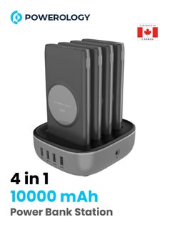 Buy 4 in 1 Wireless Powerbank Station 10000mAH with Built in Type-C And Lightning Cable, Fast Charging, Portable - Black in UAE