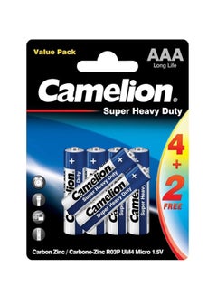 اشتري Camelion AAA Super Heavy Duty Carbon Zinc Batteries - 4+2 Free Pack في مصر