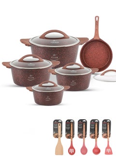 اشتري Non Stick Cookware Sets - 15Pcs Granite Cookware Set Kitchen Pots and Pans Set Includes 20/24/28/32cm Stock Pots, 28cm Fry Pan,  - Healthy 100% PFOA Free - Oven & Dishwasher Safe في الامارات