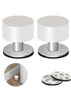 Buy 2 Pack Door Stoppers Stop, Self-Adhesive Door Stops with Black Rubber Bumper & Stainless Steel Body, Heavy Duty Door Knob Wall Protector Sound Dampening for Home & Office Use, white in Saudi Arabia