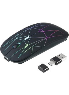 اشتري Wireless Mouse Rechargeable Slim Silent Mouse Portable Mobile Optical Office Mouse With Usb And Type C Receiver 3 Adjustable Dpi For Macbook Pro Windows Pc Laptop Black في السعودية