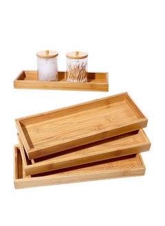 Buy Bamboo Tea Serving Tray, with Edges Bamboo Perfume Tray, Decorative Multi Use Bathroom Counter Tray, for Dresser Counter Food Coffee Tea Snack Tissues Candles, 3 Pcs, 11 x 4 Inch in UAE