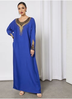 Buy Jersey Abaya With Gold Contrasting  Panel in Saudi Arabia