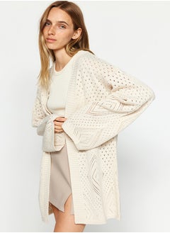 Buy Stone Oversize Midi Openwork/Perforated Knitwear Cardigan TWOAW24HI00331 in Egypt