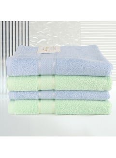 اشتري 4 Piece Bathroom Towel Set Alizaya 500 GSM 100% Cotton Terry 4 Bath Towel 70x140 cm Blue & Green Color Quick Dry Super Absorbent في الامارات