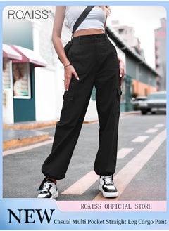 اشتري Women's High Waisted Multi Pocket Overalls Button Open And Close Fashion Casual Wide Leg Pants في الامارات