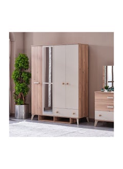 Buy Napoli 4-Door Wardrobe with Drawer and Mirror 145.2 x 199.6 x 53 cm in Saudi Arabia