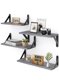 Buy Floating Shelves, Rustic Wood Shelves, 4 Sets of Wall Mounted Shelf for Bathroom Decor, Bedroom, Living Room and Plants in UAE