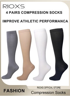 Buy 4 Pairs High Compression Socks for Mens and Womens Support Circulation Recovery Athletic Fit Running Splints Flight Travel Boost Endurance Protection Achilles Tendon in Saudi Arabia