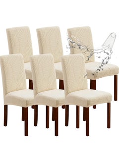 Buy Waterproof Chair Covers for Dining Room, Stretch Jacquard Dining Chair Slipcovers, Removable Washable Chair Protector for Kitchen, Hotel, Restaurant, (6 PCS,Beige) in UAE