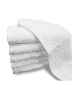 Buy Luxury Anti Microbial White 100% Cotton Face Towels, Super Soft Quick Dry Highly Absorbent Dobby Border Ring Spun, Size: 30 X 30Cm, Pack of 4 in UAE