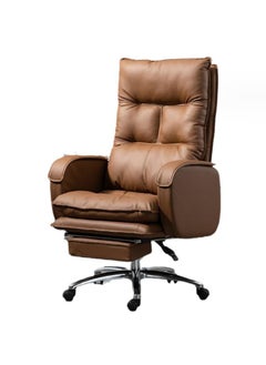 Buy Office Chair Ergonomic Leather Business Computer Lift Chair Boss Chair with Footrest Height Adjustable 60x50x115cm in Saudi Arabia