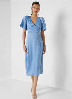 اشتري V-Neck Waterfall Hem Wrap Dress في السعودية