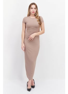 Buy Women Plain Midi Dress, Beige in UAE