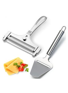 اشتري 2 Pieces Cheese Slicer Set, Stainless Steel Wire Cheese Slicer with Cheese Plane Tool, Adjustable Thickness Cheese Cutter for Soft, Semi-Hard, Hard Cheeses Kitchen Cooking Tool for Cooking في الامارات