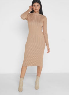 Buy High Neck Knitted Bodycon Dress in Saudi Arabia