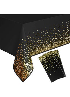 اشتري Plastic Tablecloths, 2 Pack Black and Gold Polka Dot Confetti Disposable Party Tablecloths for Rectangle Tables, Waterproof Rectangle Tablecloths for Party, Graduation, Wedding, Birthday في الامارات