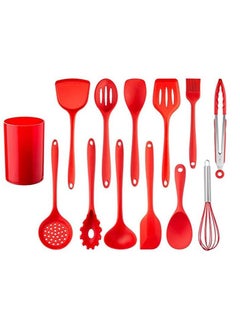 اشتري 13Pcs Silicone Cooking Kitchen Utensils Set with Holder Silicone Spatula spoon set Cooking Tool BPA Free Non Toxic Turner Tongs Spatula Spoon Kitchen Gadgets Set for Nonstick Heat Resistant  ( RED ) في الامارات