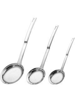 اشتري Sieve Fine Mesh Strainer Set, 3 Pack Stainless Steel Metal Flat Cooking Skimmer Ladle Colander with Handle Food Strainer Kitchen Tools Kitchen Baking Oil Filter Flour Sieve Foam في الامارات