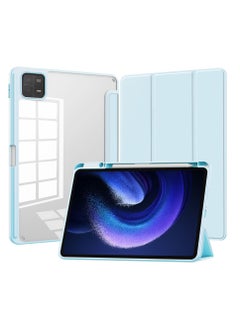 اشتري Transparent Hard Shell Back Trifold Smart Cover Protective Slim Case for Xiaomi Mi Pad 6 /Pad 6 Pro Blue في السعودية