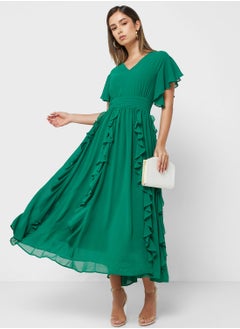 Buy Flutter Sleeve Ruffle Dress in UAE