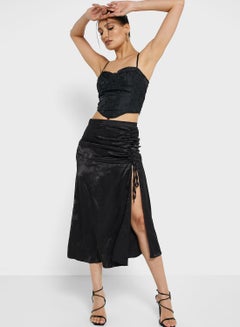 Buy Ruched Jacquard Skirt With Slit in UAE