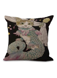 Buy Cat Printed Cushion Cover combination Black/Grey/Green 45 x 45cm in UAE