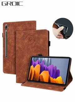 Buy Folio Cover for 12.4" Samsung Galaxy Tab S8+/Galaxy Tab S8+, Anti-Slip Stand Embossed Leather Soft Silicone Back Cover with Elastic Strap, Card Slot + Pen Holder, for Galaxy Tab S8 plus Flat Case in UAE
