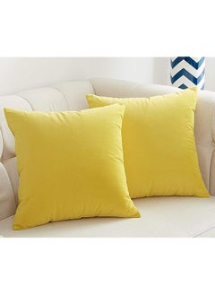 اشتري Velvet Throw Pillow Covers Solid Color Decorative Square Soft Cushion Cases for Sofa Car 18x18 Inch Set of 2 Yellow في الامارات