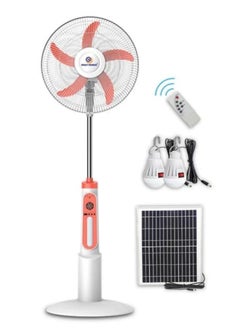 Buy Vertical fan, 5 solar-powered blades with a remote control, with a solar panel, and 2 LED lights, equipped with a giant internal battery and a USB port for charging the phone and various devices in Saudi Arabia