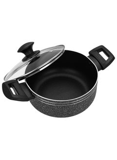 Buy Auroware Non Stick 24cm Casserole with Glass Lid Black Pressed Aluminium Dishwasher safe Durable and Strong Handle Long lasting in UAE