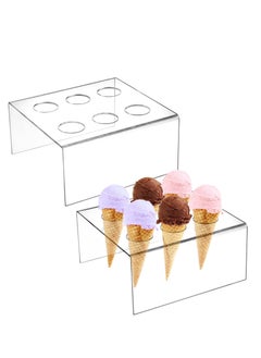 اشتري 6 Holes Ice Cream Cone Holder Stand,Clear Acrylic Cupcake Stand,Acrylic Cone Holder for Wedding, Baby Shower, Birthday Party, Anniversary في الامارات