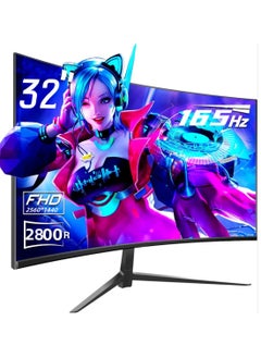 Buy 32 inch Curved Gaming Monitor 165hz PC Monitor Full HD 1440P, Frameless 2800R Computer Display with FreeSync & Eye-Care Technology, Support VESA, DP, HDMI Port (Black) in Saudi Arabia