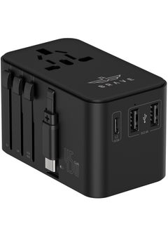 Buy Universal Travel Adapter GaN 3 45W Charger with 1*USB-C + 2*USB-A PD Fast Charging Adaptor, with Built-in Type C Cable for iPhone 15Pro/Max, MacBook, Hair Dyer, and More USA/UK/EU/AUS Plug (2500W Max) in UAE