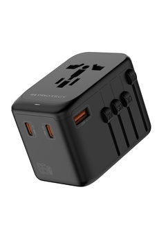 Buy universal travel adapter 2 USB, A and 2 type c ports plug 65W adapter with GaN technology in UAE