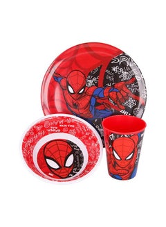 Buy Marvel Spiderman 3-Piece Urban Web Melamine Without Rim Dinner Set in UAE