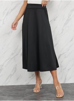 اشتري Solid Elastic Waistband A-Line Midi Skirt with Pocket Detail في السعودية